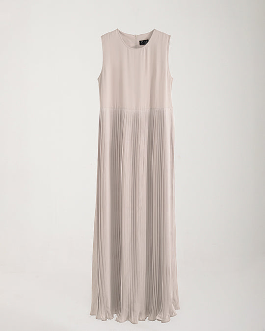 Sleeveless Pleated Dress Cream CODE 202