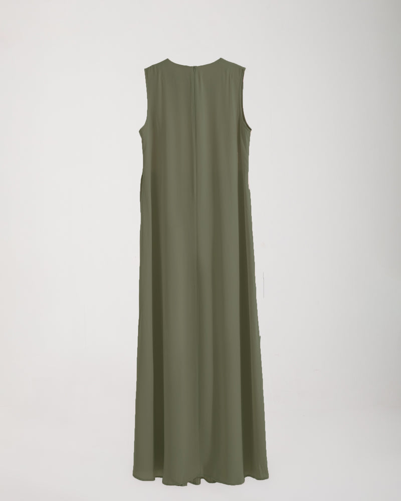 Sleeveless Pleated Dress Olive