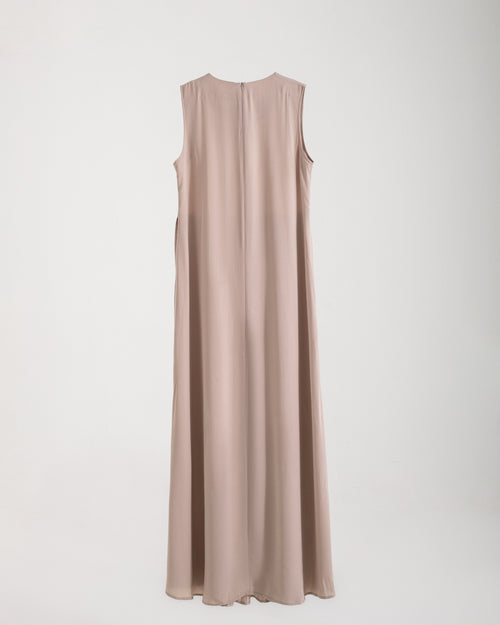 Sleeveless Pleated Dress Beige CODE 202