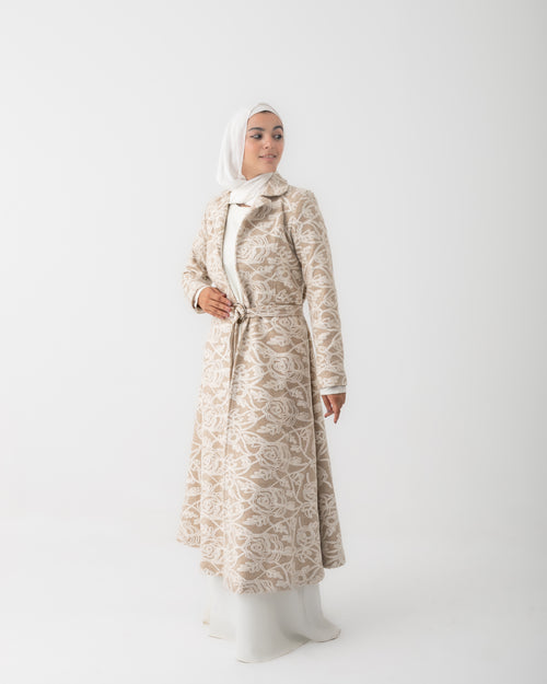 Embroidered Long Coat Beige