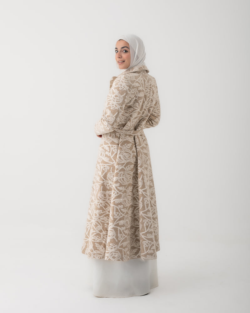 Embroidered Long Coat Beige
