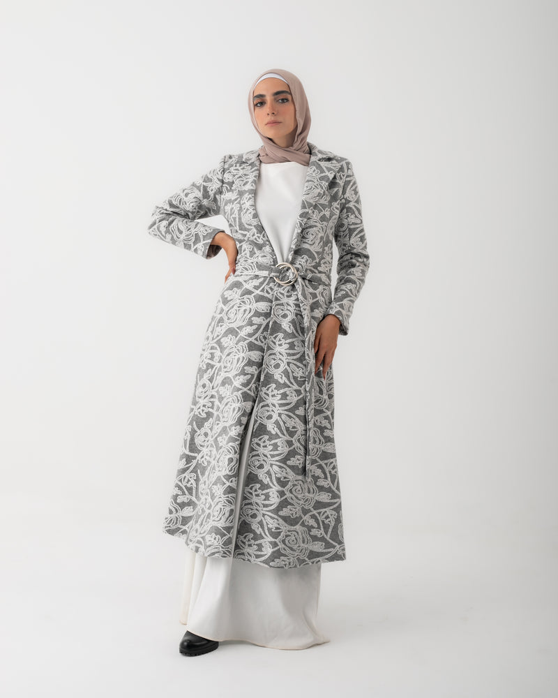 Embroidered Long Coat Grey