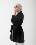 Suede Side Pleated Coat Black