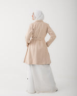 Suede Side Pleated Coat Cream