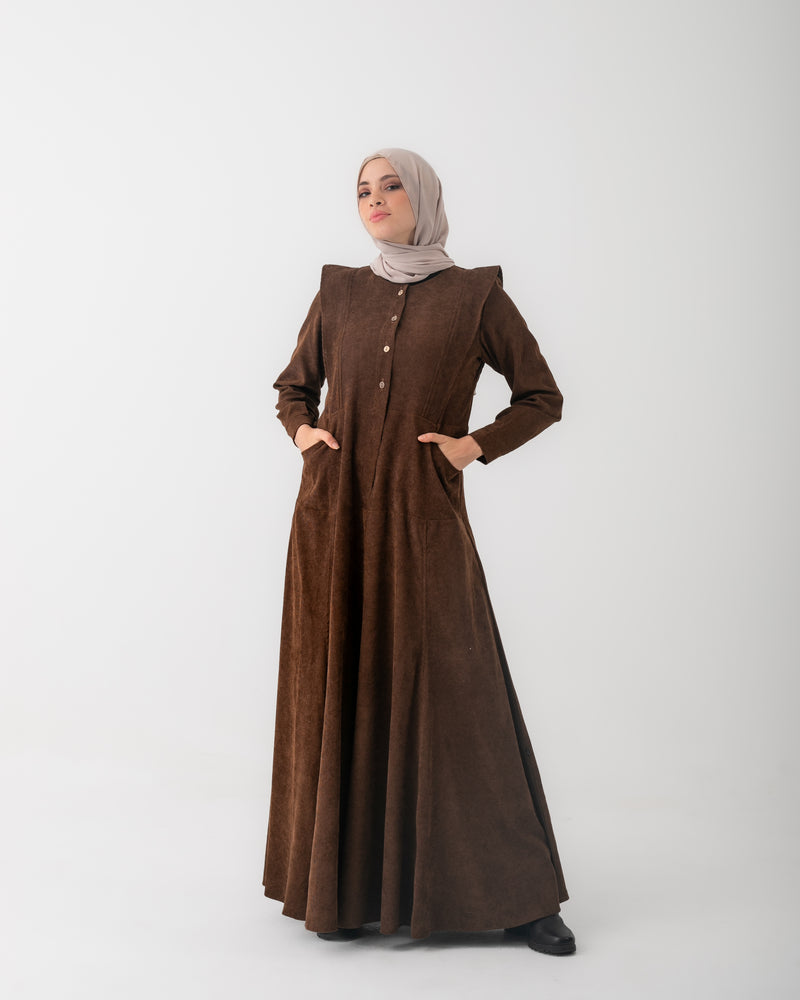 Corduroy Front Buttoned Dress Brown