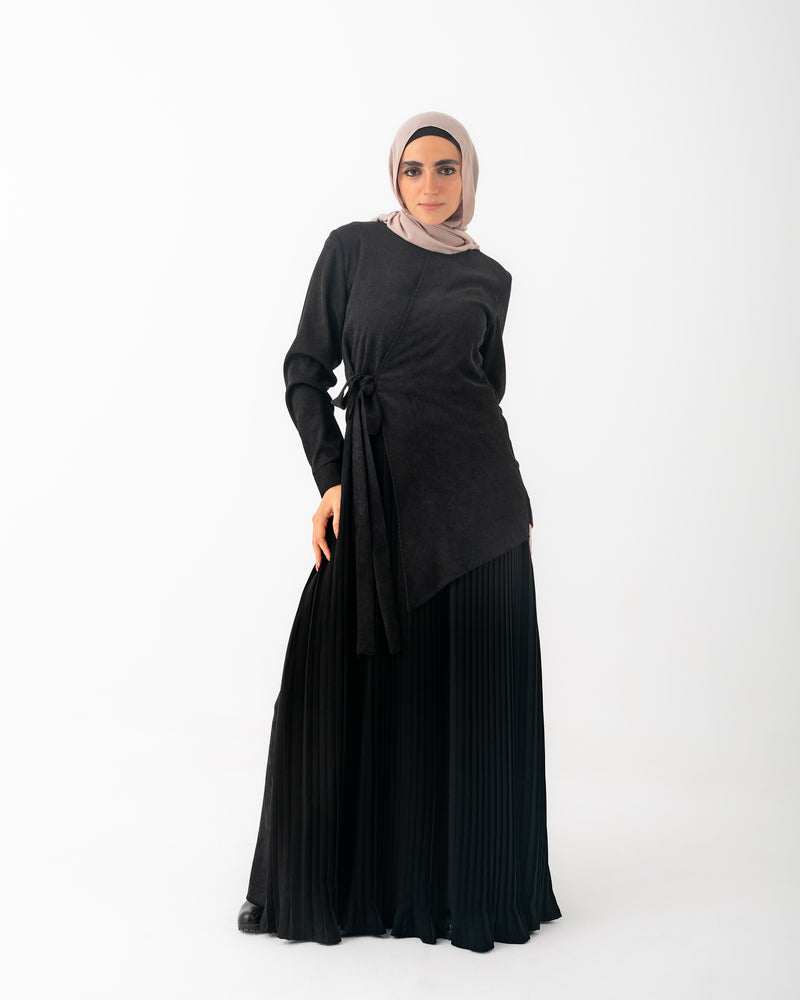 Fall Pleated Abaya Dress Black