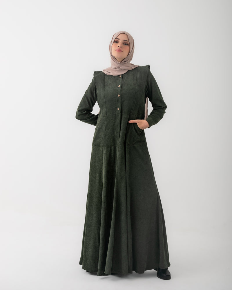 Corduroy Front Buttoned Dress Olive