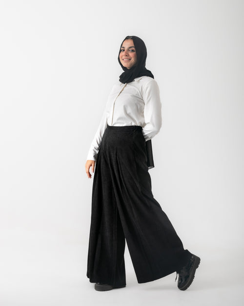 Corduroy Wide Leg Pants Black