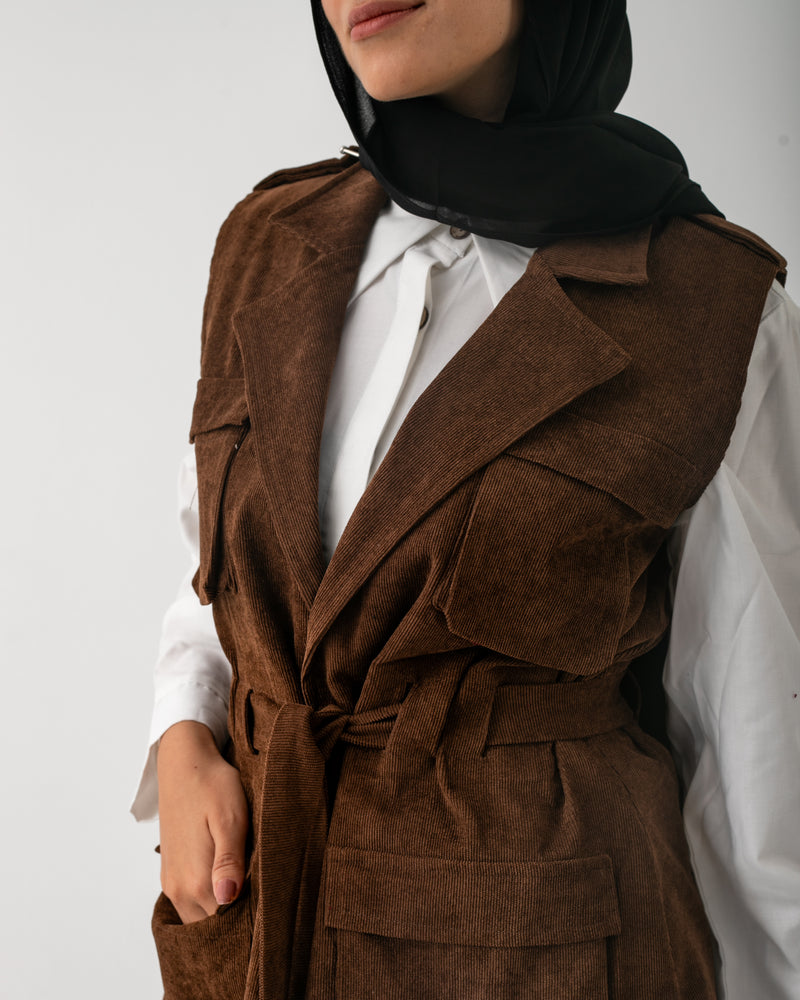 Corduroy Cargo Vest Brown