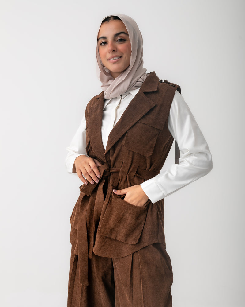 Corduroy Cargo Vest Brown