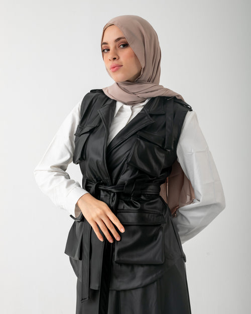 Corduroy Cargo Vest Black Leather