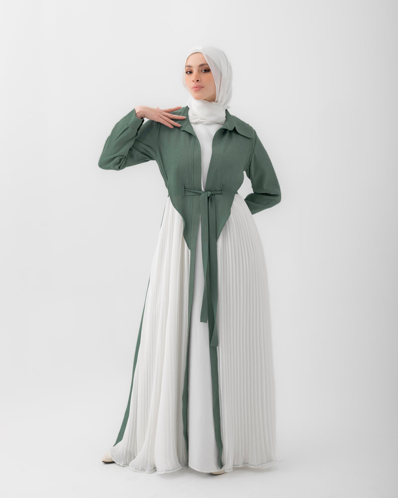 Open Pleated Abaya Mint