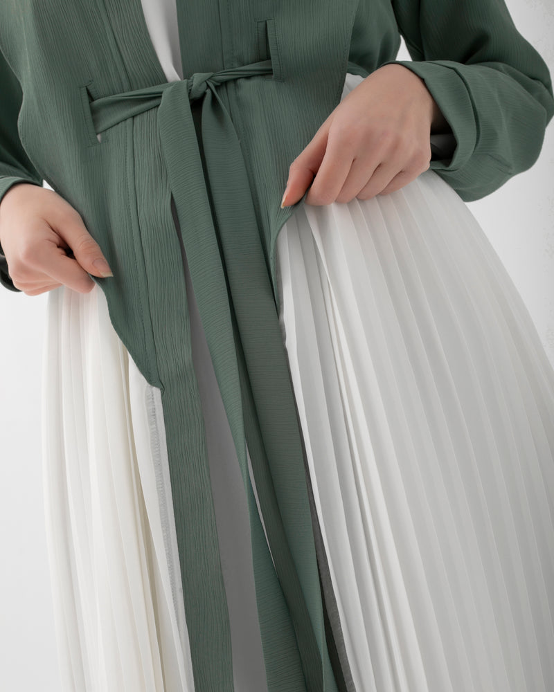 Open Pleated Abaya Mint