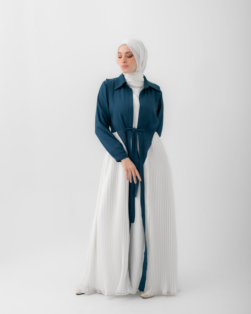 Open Pleated Abaya Teal