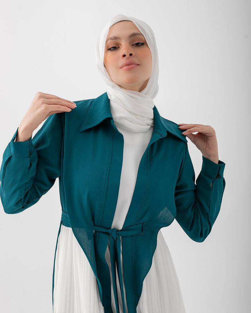 Open Pleated Abaya Teal