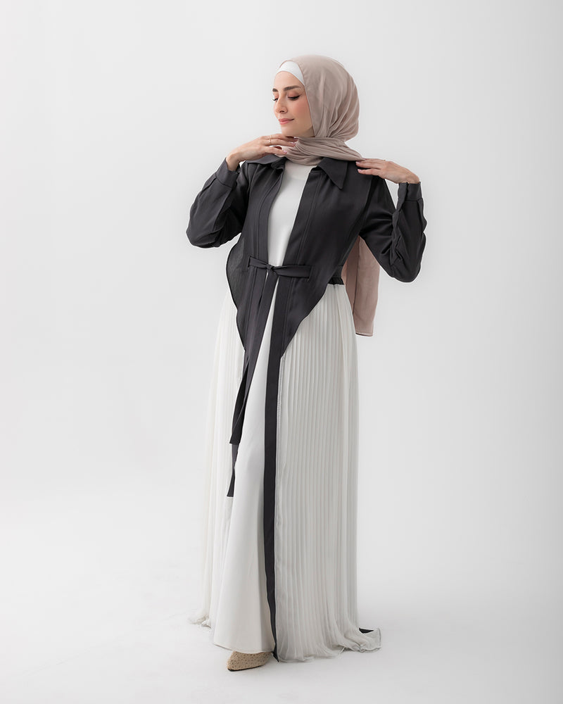 Open Pleated Abaya Grey