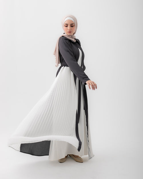 Open Pleated Abaya Grey