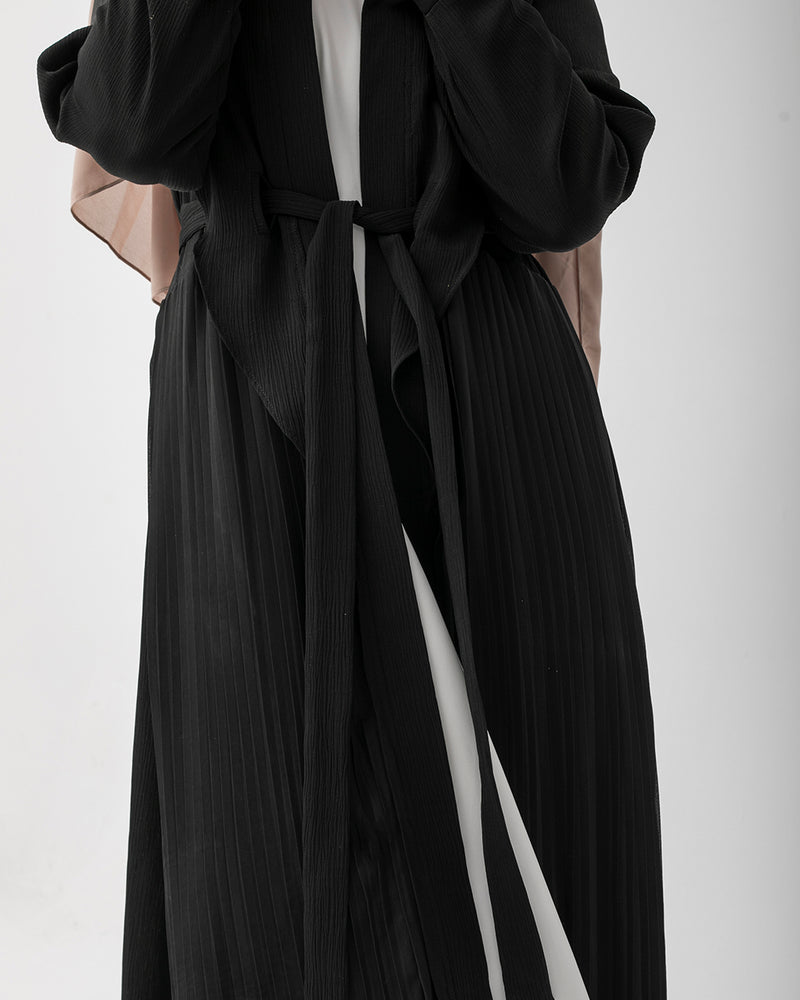 Open Pleated Abaya Black