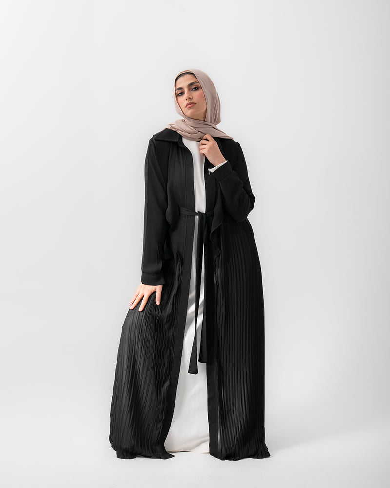 Open Pleated Abaya Black