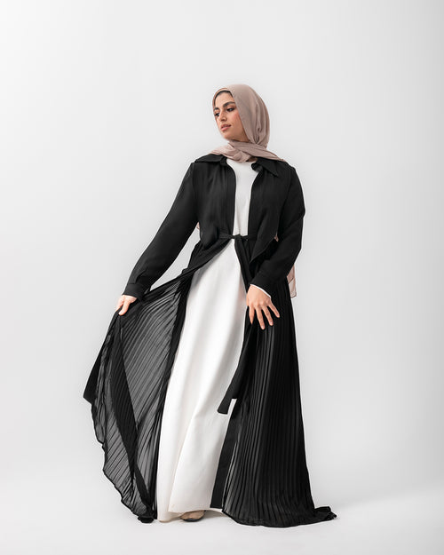 Open Pleated Abaya Black