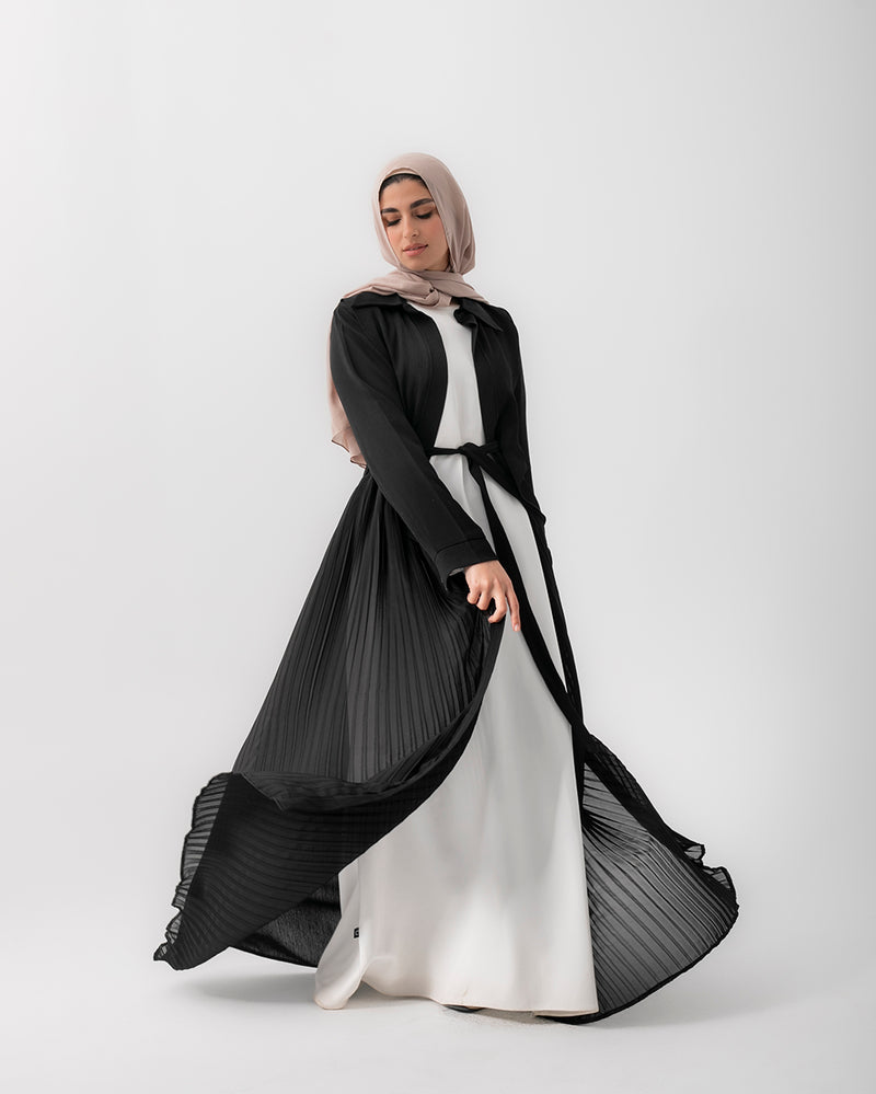 Open Pleated Abaya Black