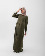 Sleeved Pleated Dress Olive CODE 211