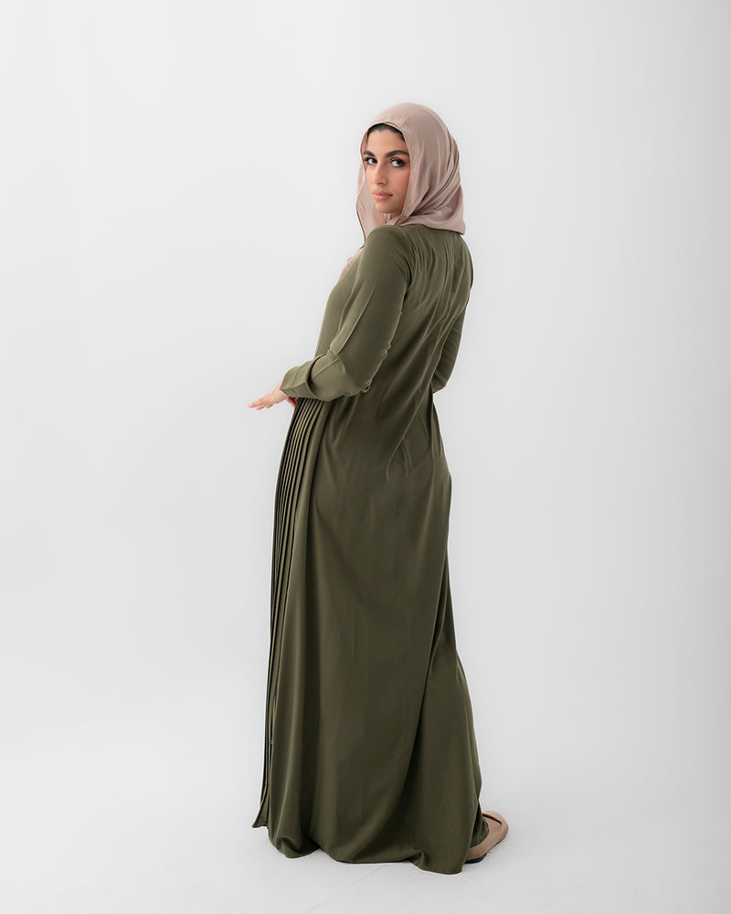 Sleeved Pleated Dress Olive CODE 211