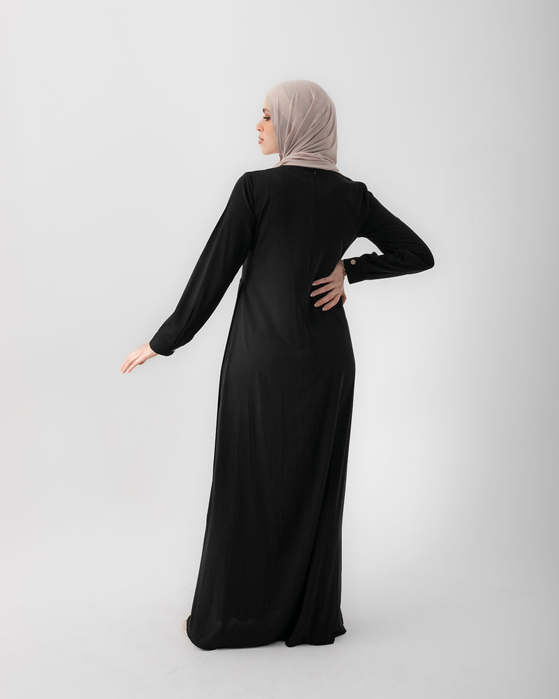 Sleeved Pleated Dress Black CODE 211