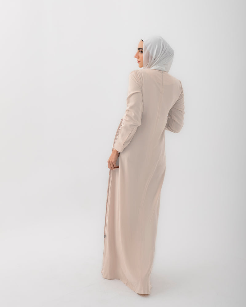 Sleeved Pleated Dress Cream CODE 211