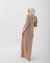 Sleeved Pleated Dress Beige