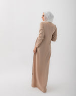 Sleeved Pleated Dress Beige CODE 211