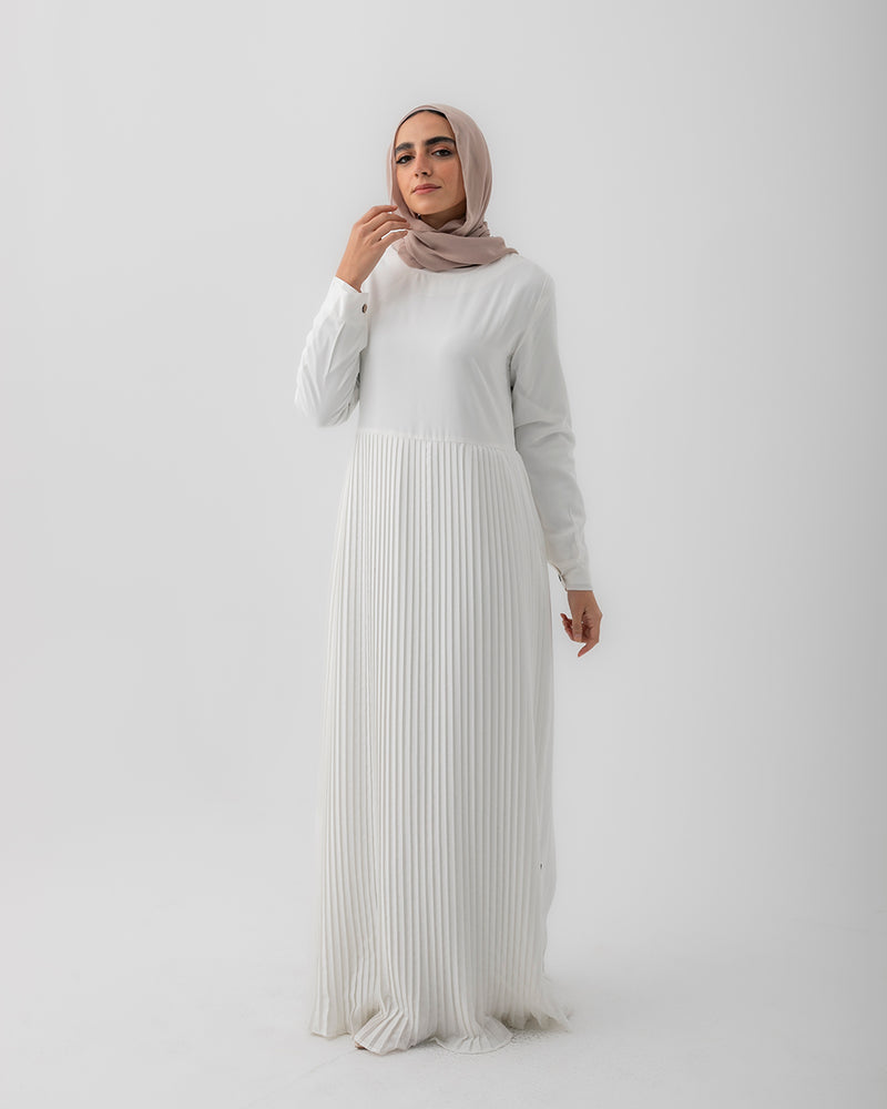 Sleeved Pleated Dress Offwhite