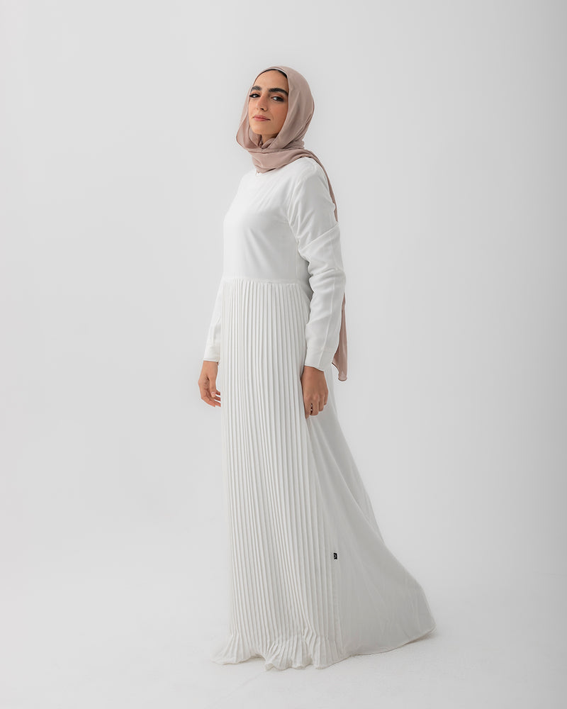 Sleeved Pleated Dress Offwhite