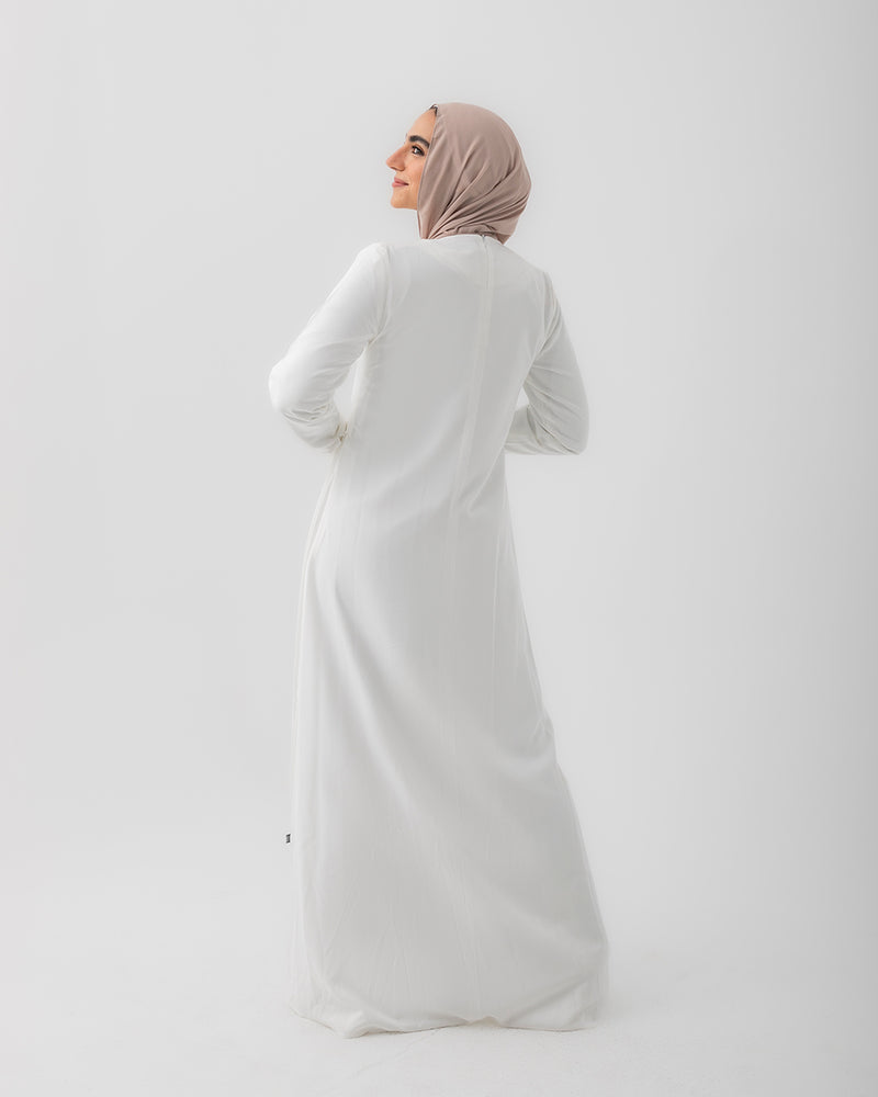 Sleeved Pleated Dress Offwhite