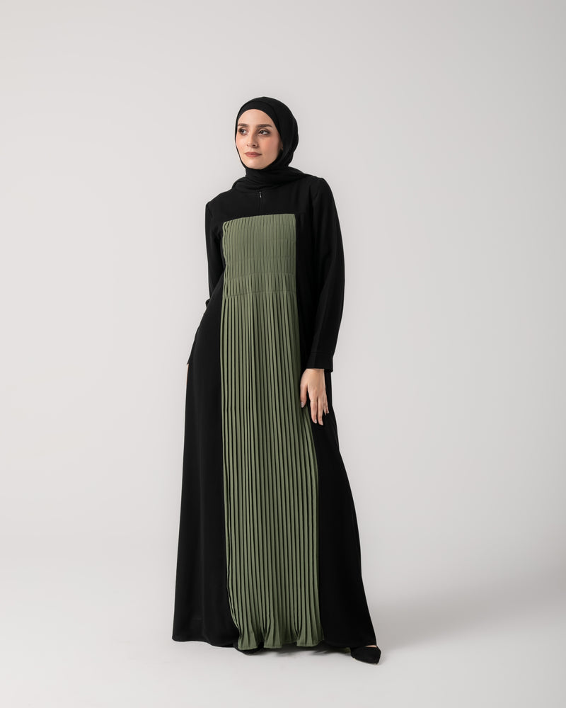 Front & Back Pleated Abaya Green Code 218