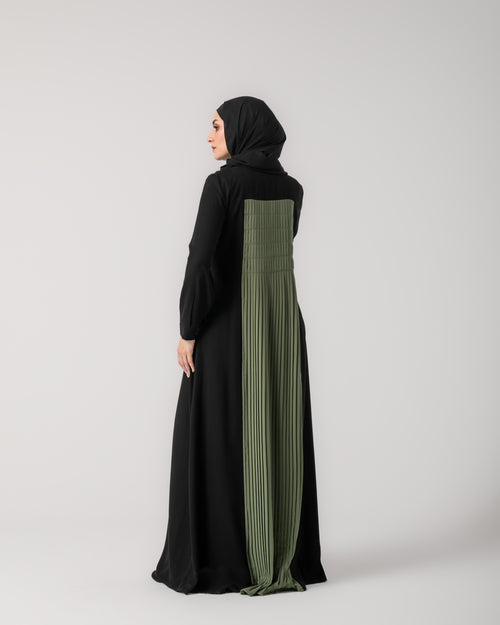 Front & Back Pleated Abaya Green Code 218