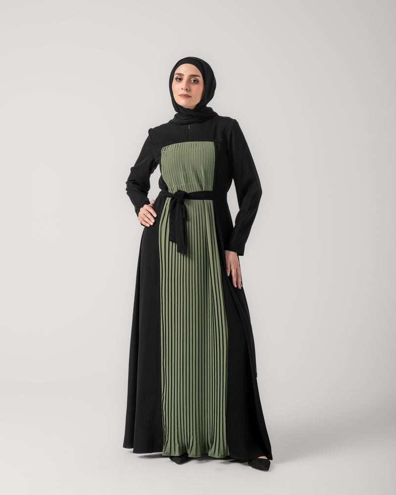 Front & Back Pleated Abaya Green Code 218