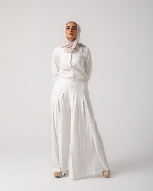 Linen Pleated Jupe Pantalon Offwhite