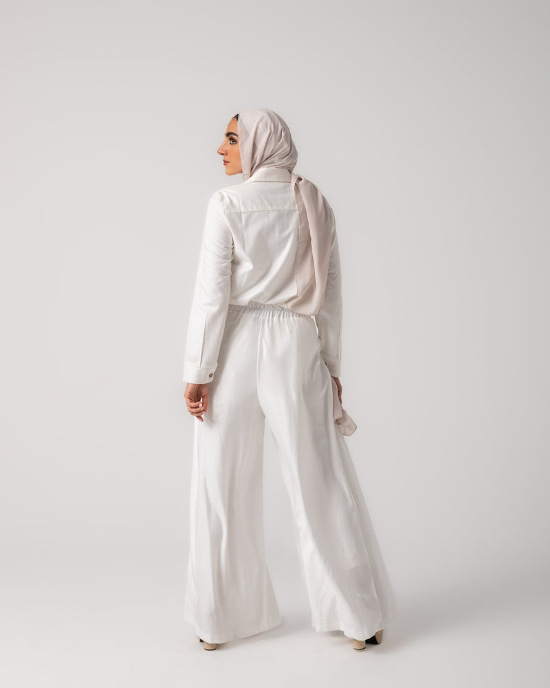 Linen Pleated Jupe Pantalon Offwhite