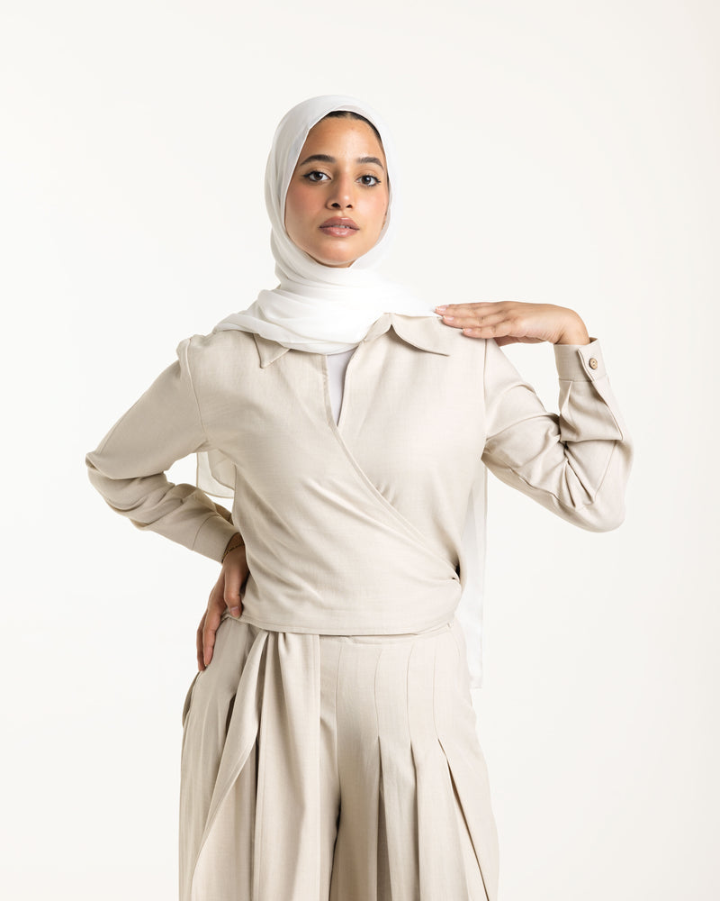 Linen Wrap Blouse Beige