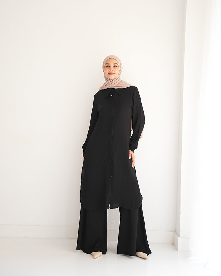Chemise and Wide Leg Pants Set Black