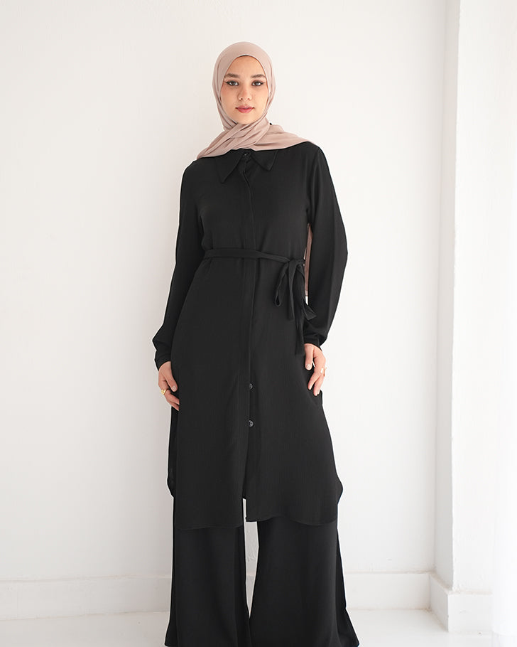 Chemise and Wide Leg Pants Set Black
