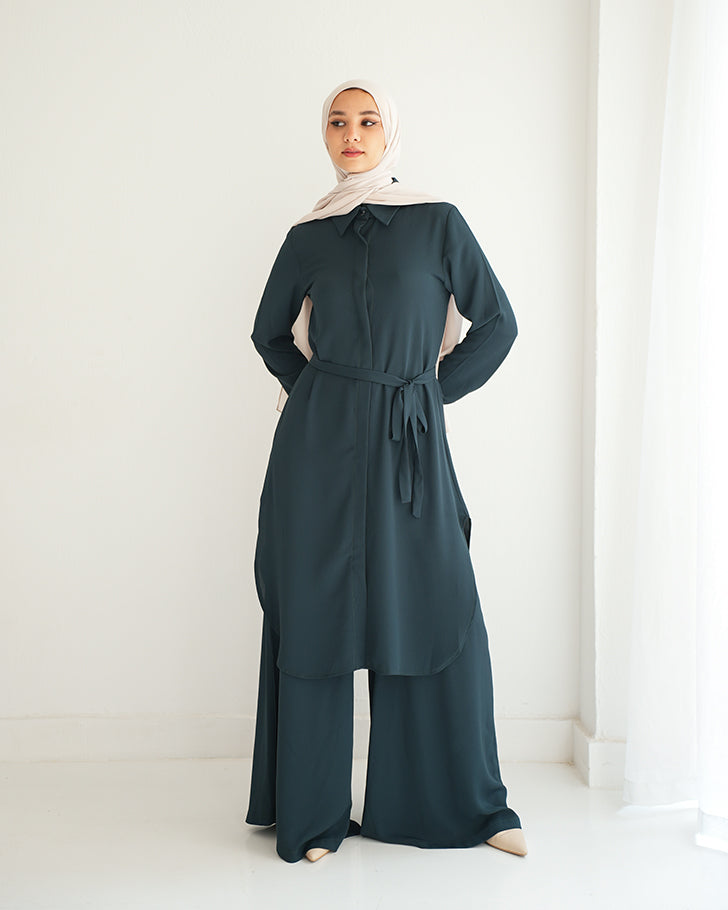 Chemise and Wide Leg Pants Set Green Teal