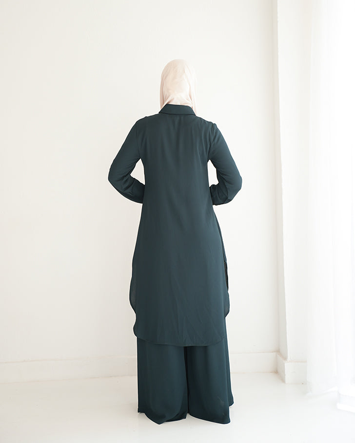 Chemise and Wide Leg Pants Set Green Teal