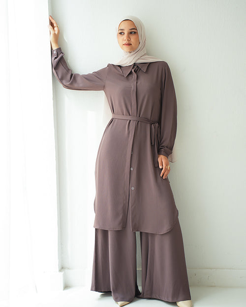Chemise and Wide Leg Pants Set Cafe CODE 2410