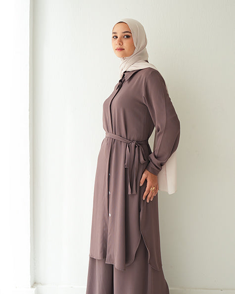 Chemise and Wide Leg Pants Set Cafe CODE 2410
