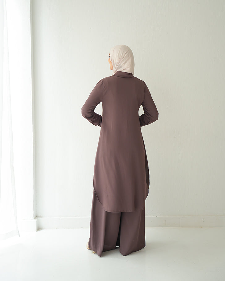 Chemise and Wide Leg Pants Set Cafe CODE 2410