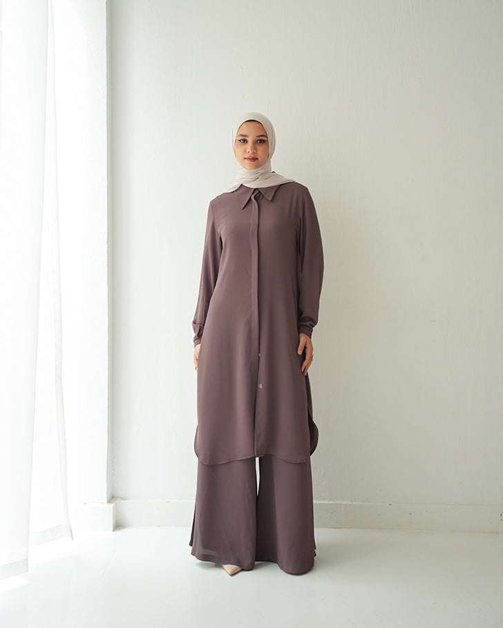 Chemise and Wide Leg Pants Set Cafe CODE 2410