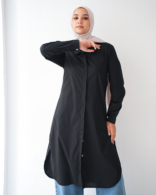 Poplin Long Chemise Black