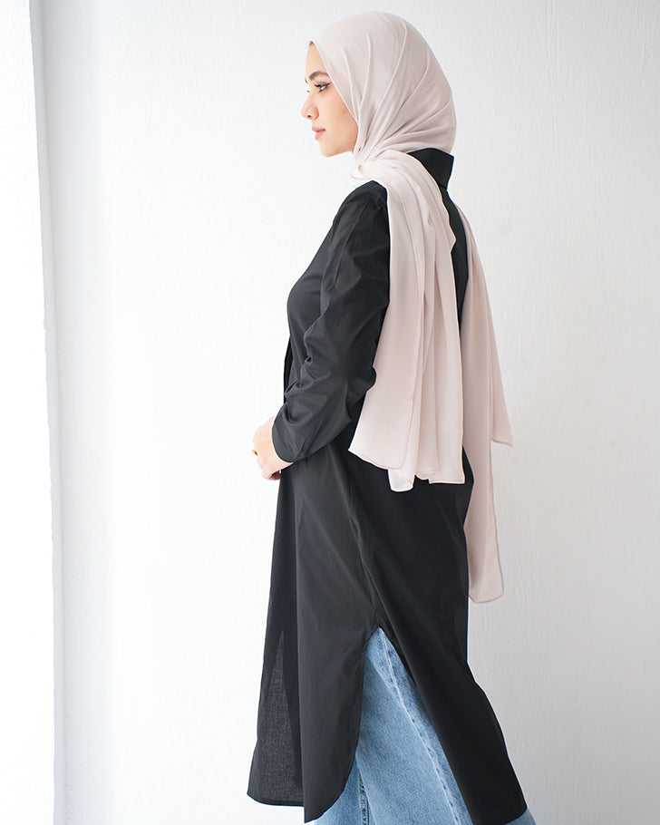 Poplin Long Chemise Black